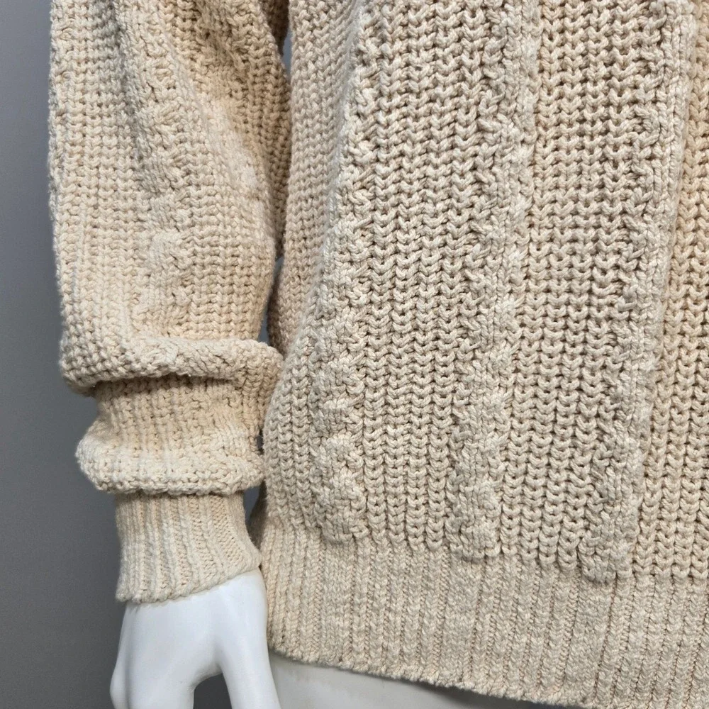 Vintage 80s Mens Cable Knit Sweater XL Cream Cotton Made in USA Chunky Fisherman